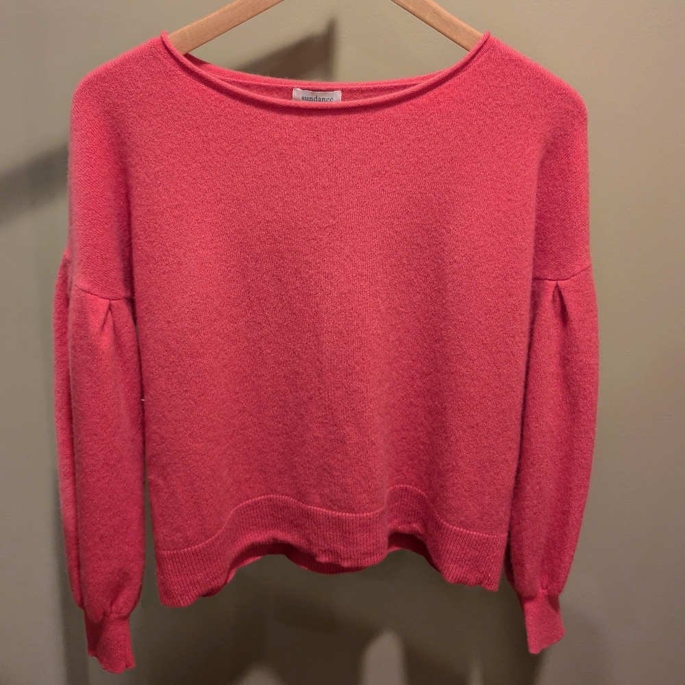 Sundance Pink Crew Neck Sweater with Balloon Sleeves